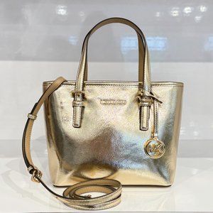 Michael Kors Jet Set Travel XS Carryall Tote Shoulder Bag Pale Gold